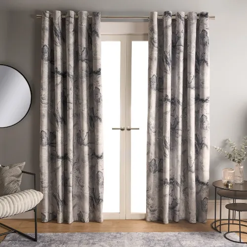 OHS Marble Print Eyelet Blackout Curtains Grey