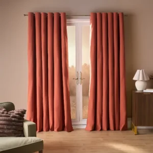 OHS Woven Texture Eyelet Blackout Curtains - Rust