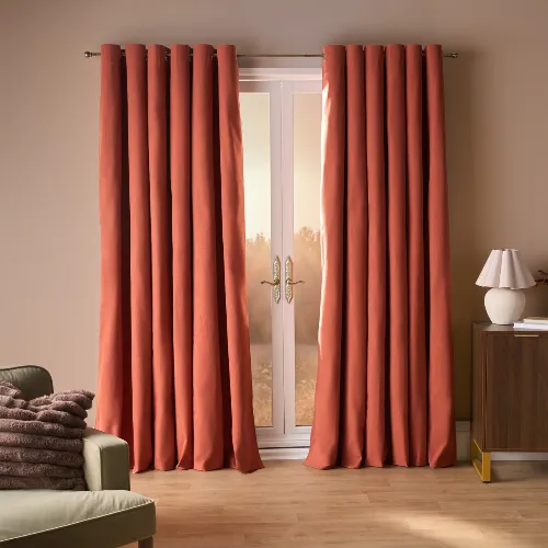 OHS Woven Texture Eyelet Blackout Curtains - Rust