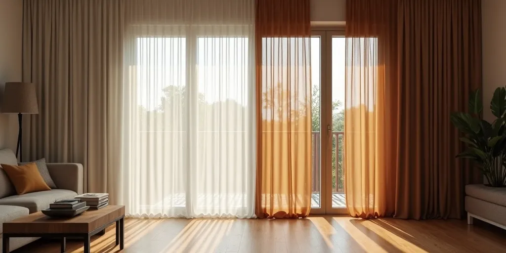 How can fabric choice impact the functionality of living room curtains?