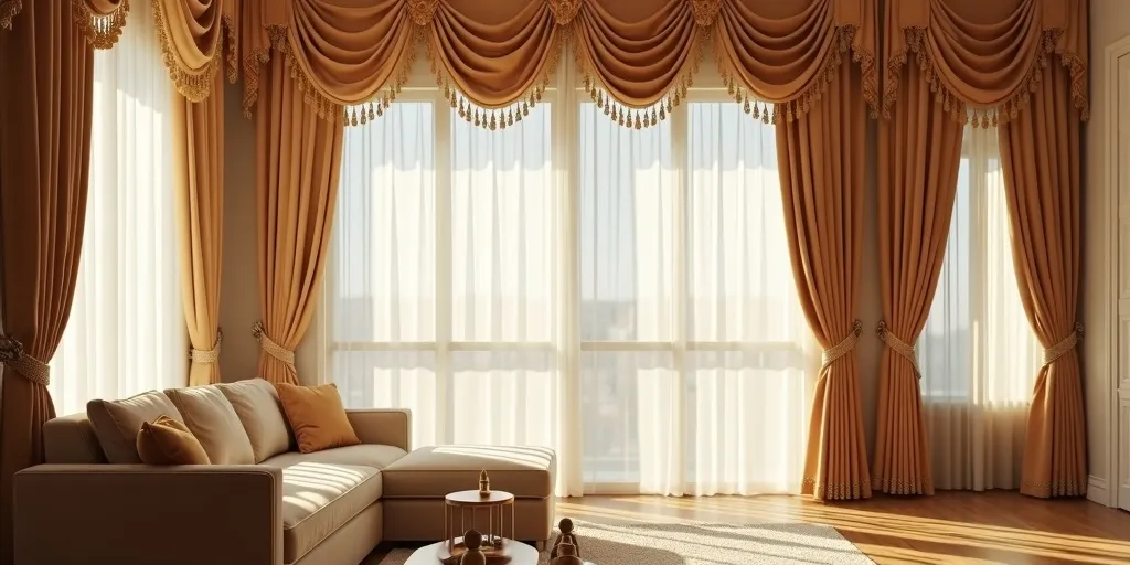 Which additional elements can enhance the appearance of living room curtains?