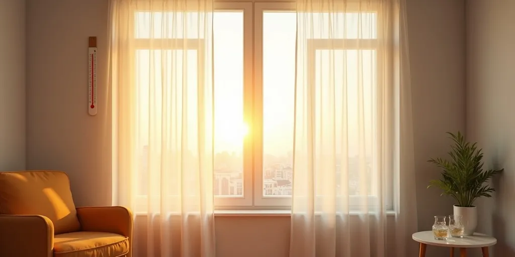 How do blackout curtains assist in maintaining a cooler temperature?