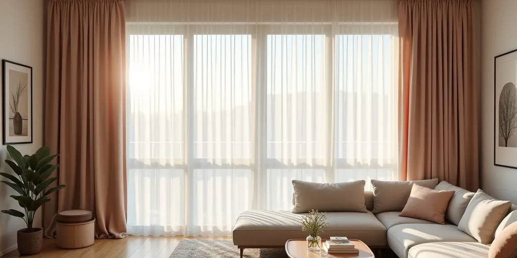 What are the different functionalities that curtains can provide in a living room setting?