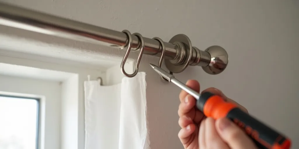 How do you secure the curtain rod in place?