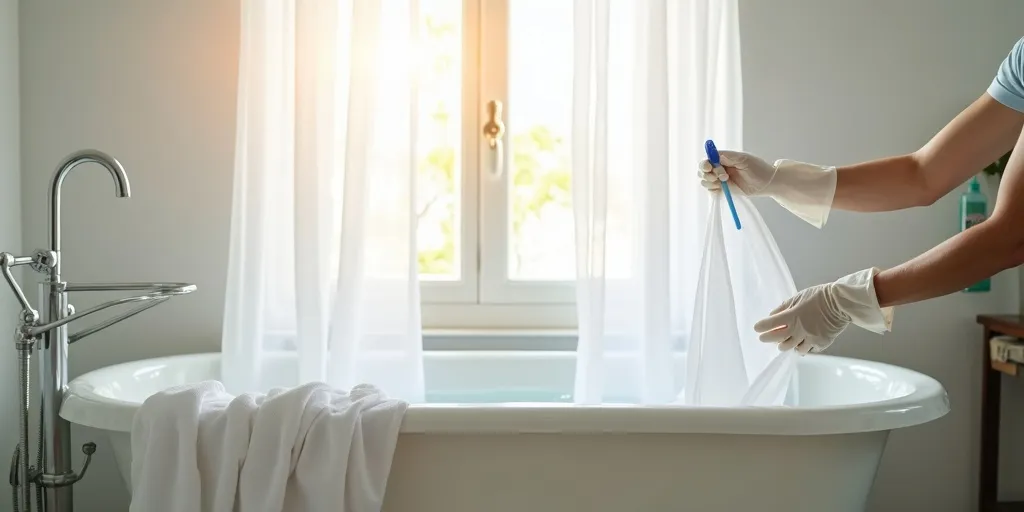 What steps should be followed to clean sheer curtains with mould?