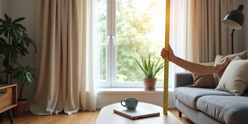 What factors should be considered when measuring curtains for a living room?