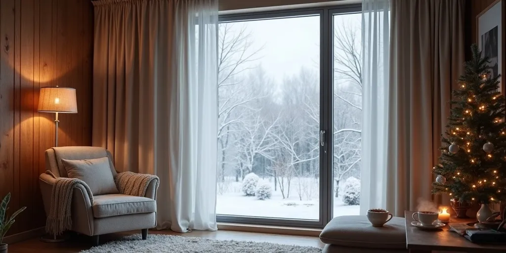 How do blackout curtains regulate room temperature in winter?