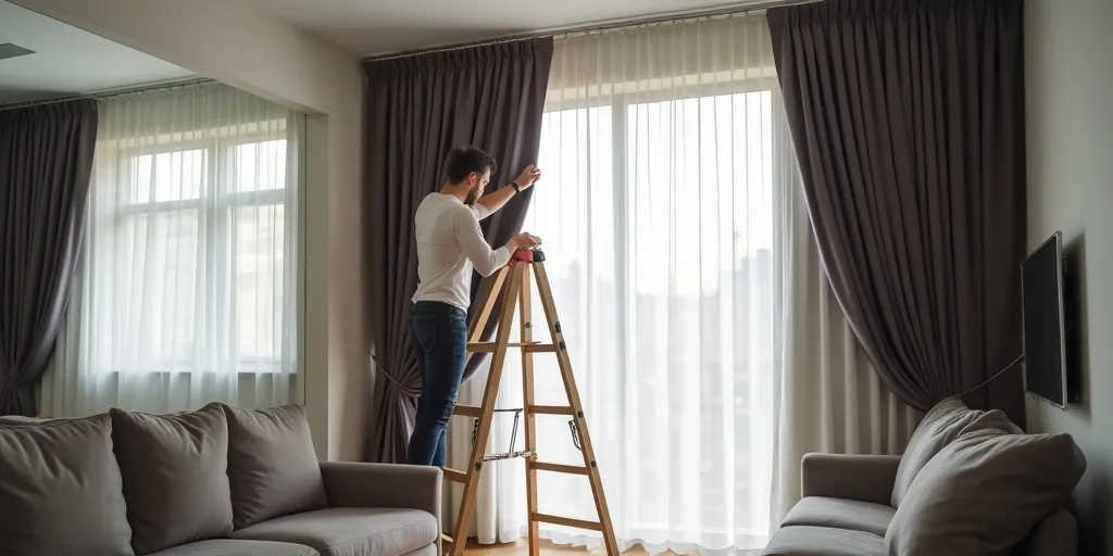 How do you hang up blackout curtains once they are finished?
