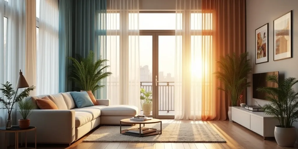 What impact does natural light have on choosing curtain colors for a living room?