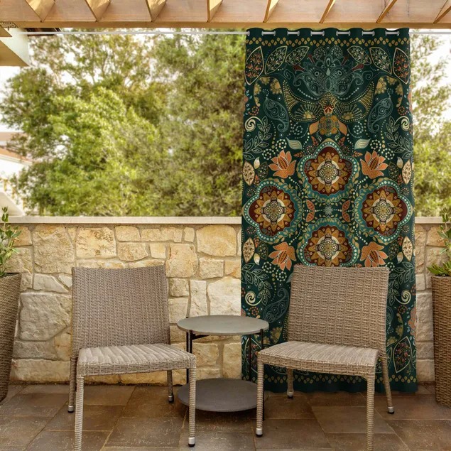 Detailed Boho Pattern In Green Curtains