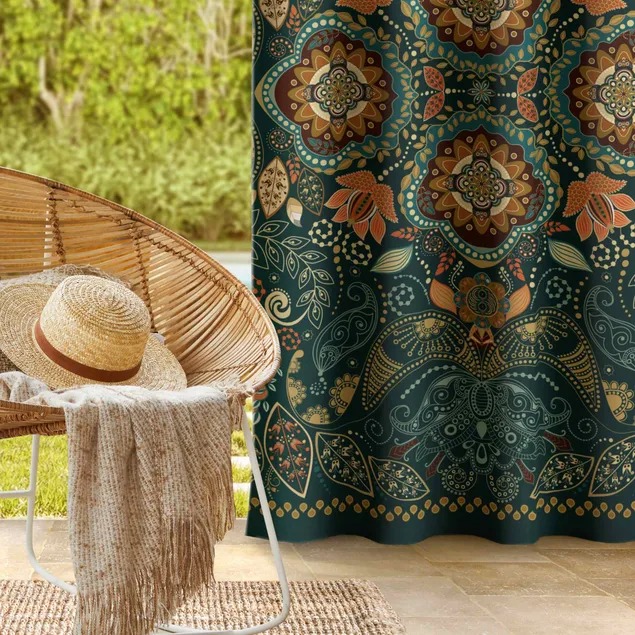Detailed Boho Pattern In Green Curtains