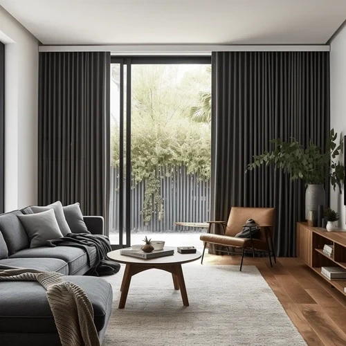 S-fold Black Linen Curtain Panel with Blackout Lining