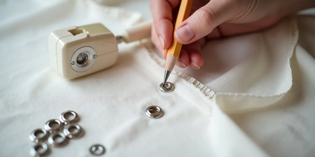 How do you mark and insert eyelets on the curtain?