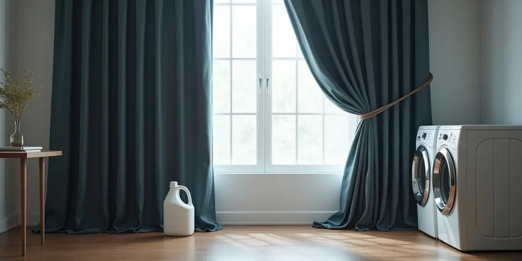 Why is it important to avoid using bleach or fabric softener when washing blackout curtains?