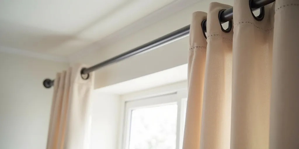 What is the final step in hanging eyelet curtains on a track rail?