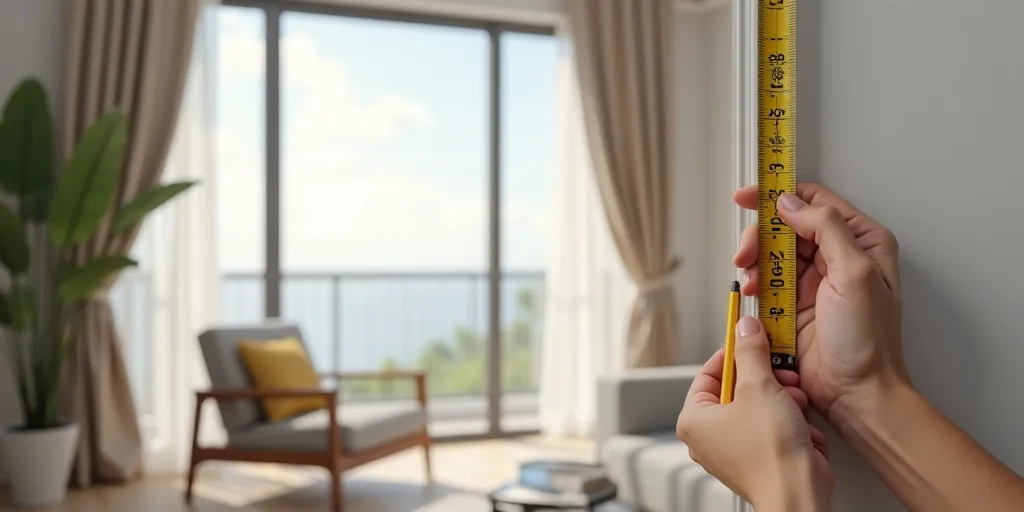 How do you measure for curtain rod placement in a living room?