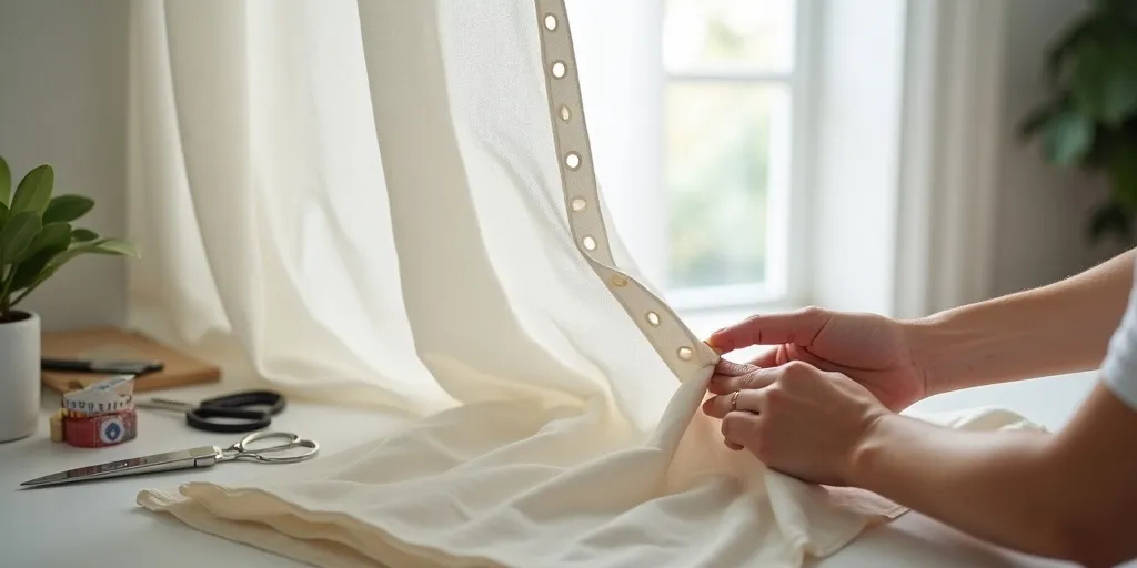 How can you ensure a clean and professional finish for your eyelet curtains with tape and lining?