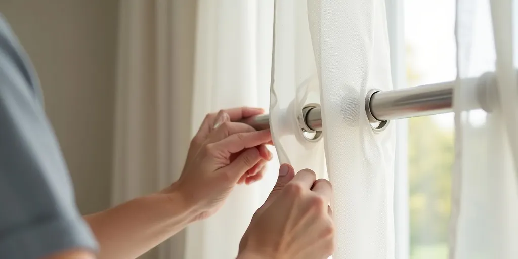 How do you hang eyelet curtains using a curtain rod?