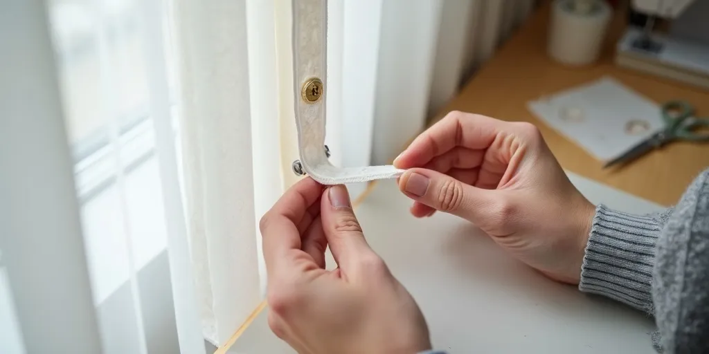 What is the final step in creating eyelet curtains using eyelet tape?