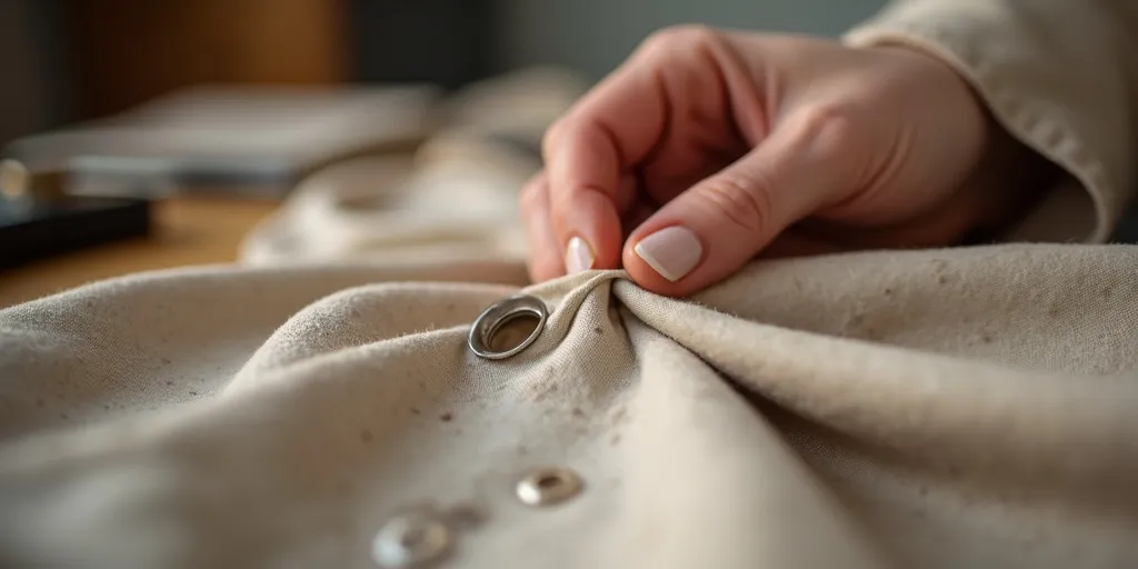 What is the final step in making lined eyelet curtains?