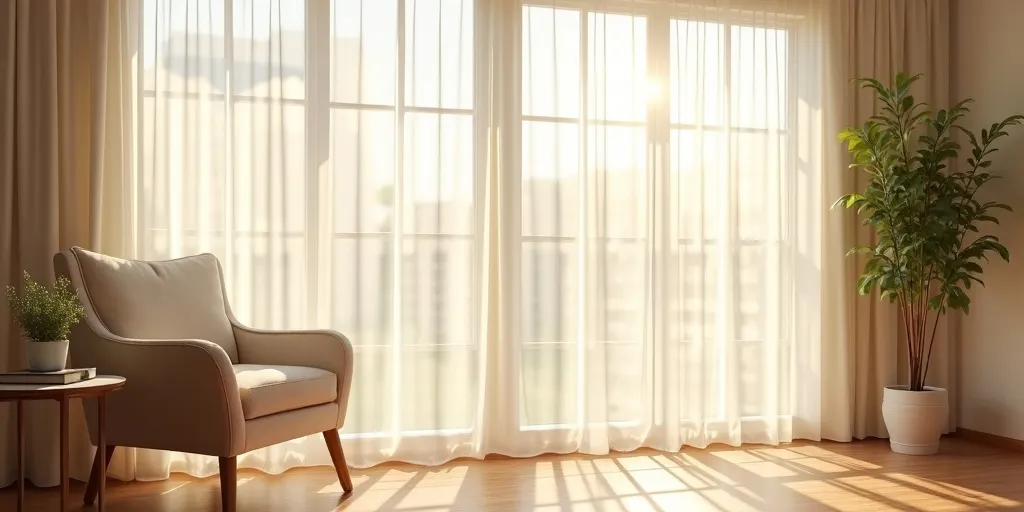 What practical benefits do sheer curtains offer in terms of sunlight and glare?