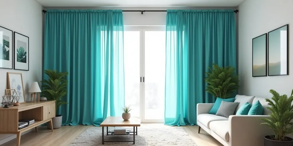 How can you incorporate a pop of color into your living room with curtains?