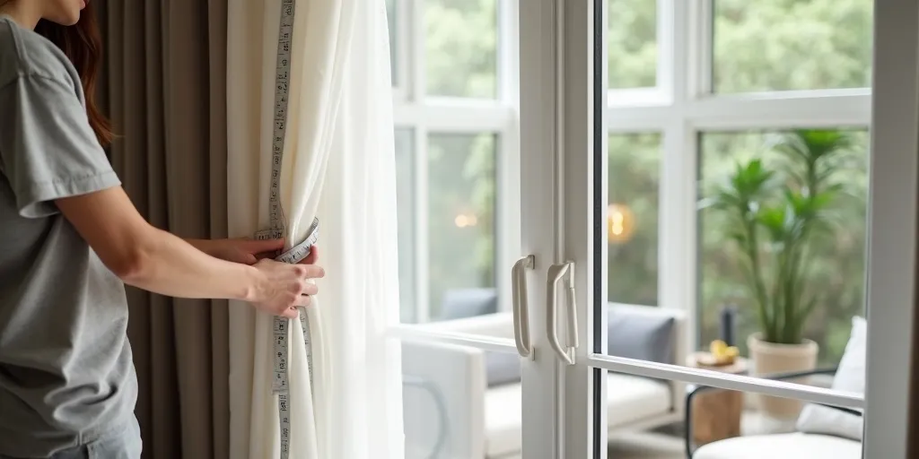 How can you achieve a tailored look when measuring the drop of an eyelet curtain?