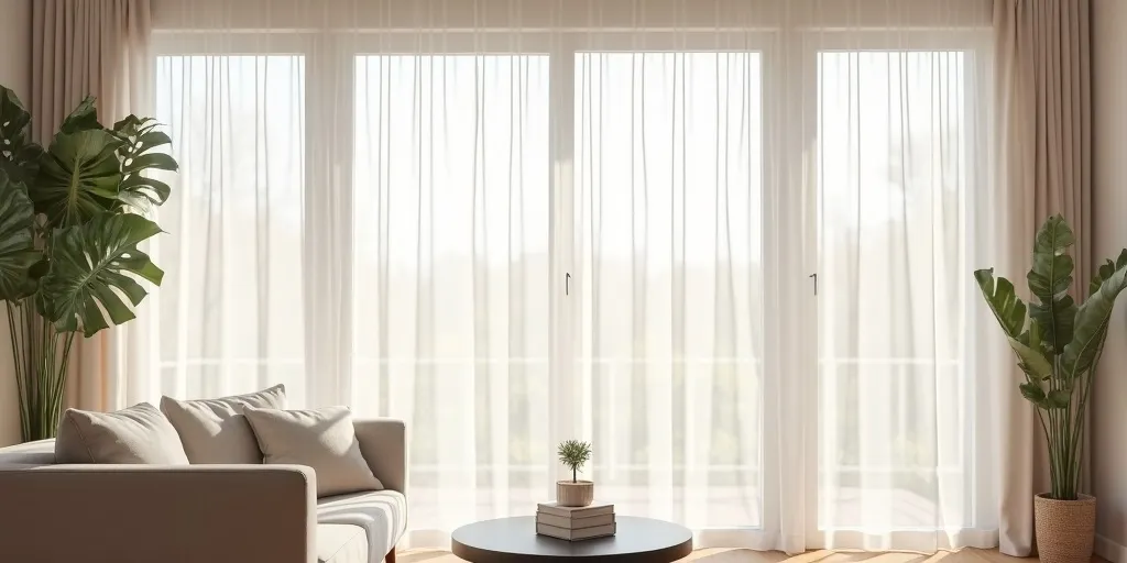 How can adhesive hooks or clips be used to hang sheer curtains without a rod?